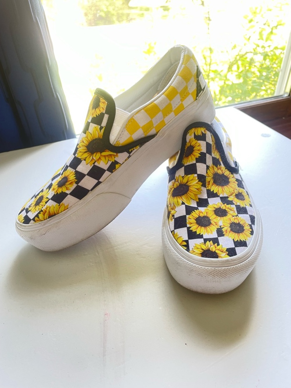 Platform Vans Sunflower Check Slip-On Sneakers - Yellow & Black - Picture 2 of 6